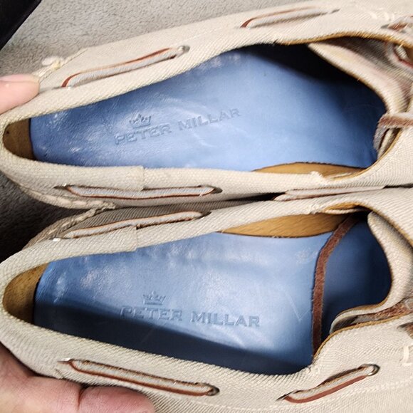 Peter Millar Shoes Mens 12 Tan Canvas Seaside Wash Boat Shoe Slip On main image 11